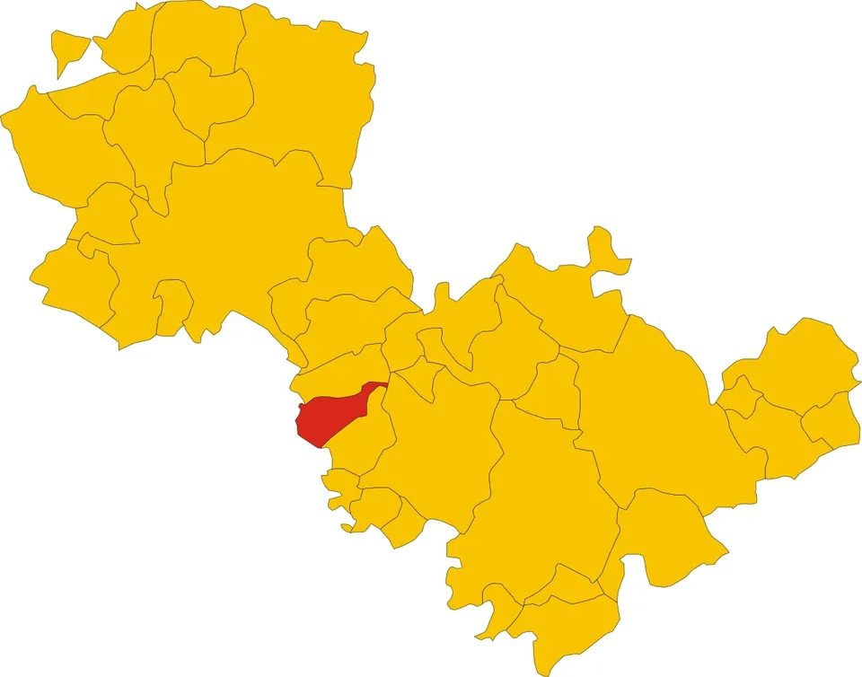 Cartina dei comuni della provincia di Terni in giallo, con il territorio di Alviano in rosso